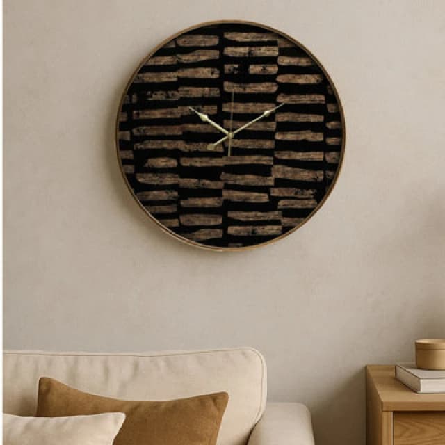 Orsina Modern Black And Gold Wall Clock, Agate Effect Glass Clock With Artistic Brushstroke Dial, Wall Clock