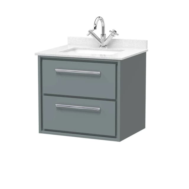 Balterley 600mm Wall Hung 2 Drawer Vanity & Marble Worktop Basin - Coastal Grey Grey Unisex