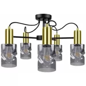 Keter Inger Multi Arm Semi Flush Ceiling Light Black, Gold, 60cm, 5x E27