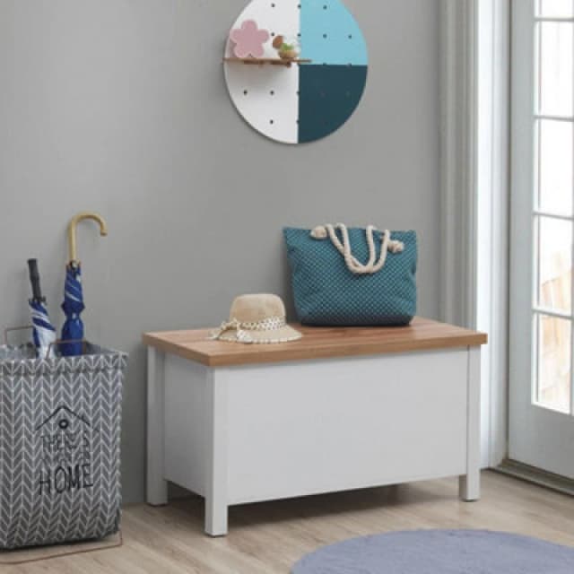 Timber Art Design Astbury Ottoman Blanket Box Chest Bench Seat Storage Cabinet White And Oak