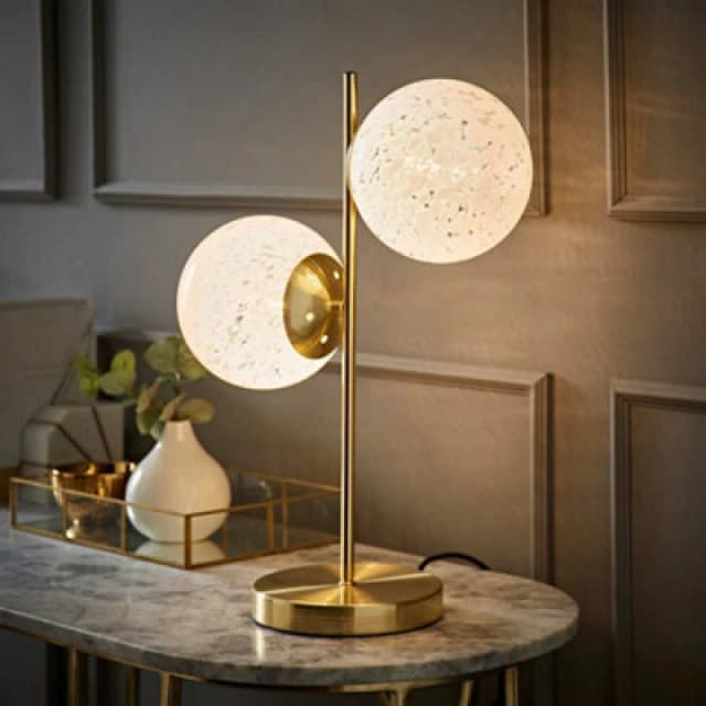 ValueLights ValueLights Jas Gold Table Lamp with 2 Way White Confetti Glass Globe Shades White One Size Unisex 5016529273431