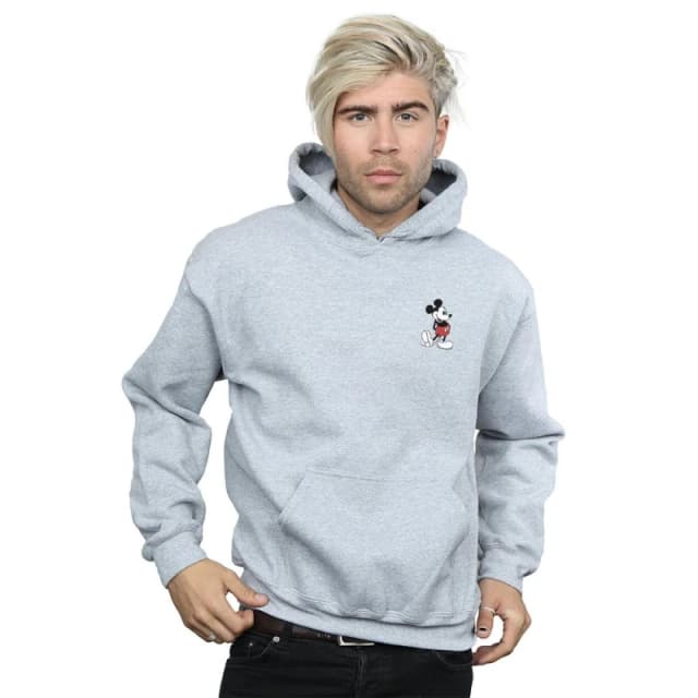 Disney Men Mickey Mouse Kickin Retro Chest Hoodie in Grey Size: Small Grey S Male 5057864074956