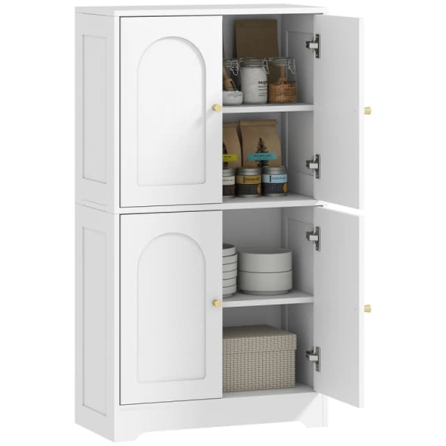 HOMCOM HOMCOM 110cm Kitchen Cupboard with 4 Arched Doors and 2 Adjustable Shelves in White White One Size Unisex 5063603387249