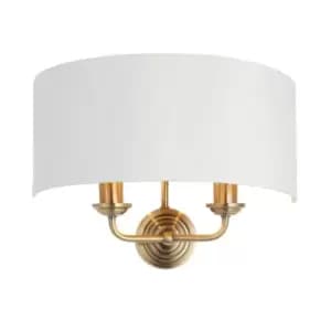 Highclere Shade Wall Lamp, Antique Brass Plate, Vintage White Fabric