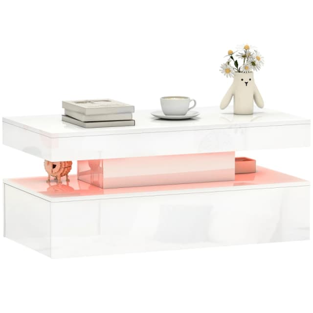 HOMCOM HOMCOM LED Coffee Table with Storage, High Gloss Living Room Table, White White One Size Unisex 5063603252028