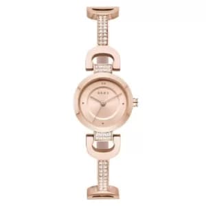 DKNY Ladies Reade Rose Gold Tone Crystal Bracelet Watch