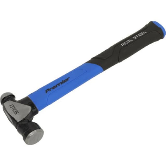 Loops 16oz Ball Pein Hammer - Fibreglass Shaft - Drop Forged Steel - Rubber Grip Metallics