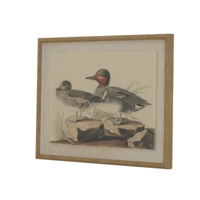 Flora & Fauna Collection Teals On Linen In Beaded Frame