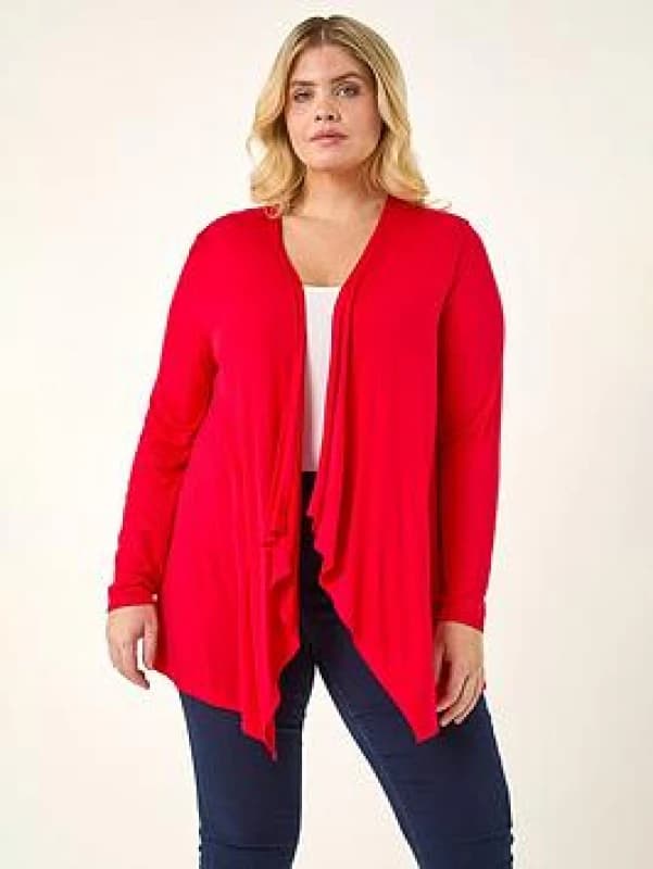 Roman Womens Curve Waterfall Front Jersey Cardigan in Red Size: 16 Red Female 16