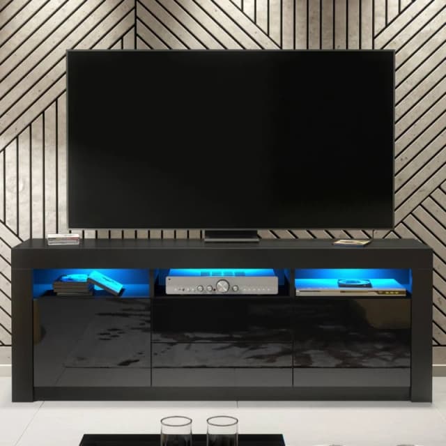Creative Furniture Shine TV Unit 160cm - Black with Gloss Doors & LED Lights Black Unisex
