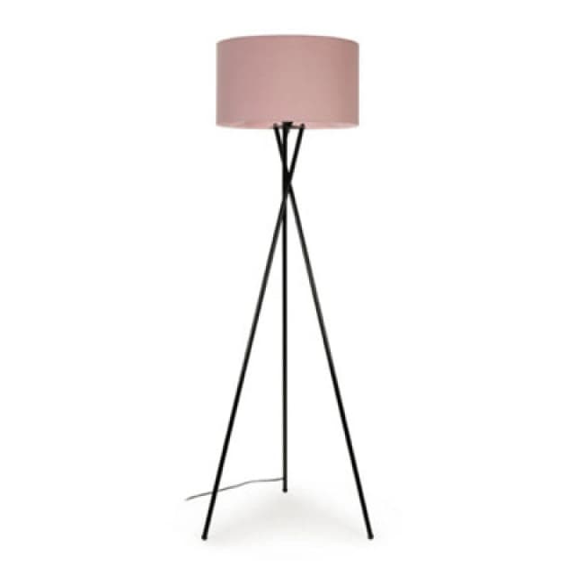 ValueLights Camden Black Floor Lamp Large Pink Shade Black