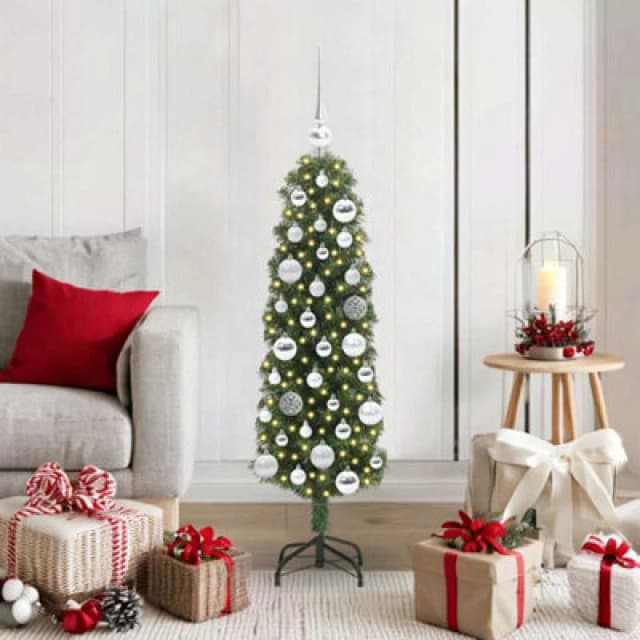 vidaXL Artificial Christmas Tree with 150 LEDs, Silver Balls with Stand Green 120 x 38 cm, Green 3394926
