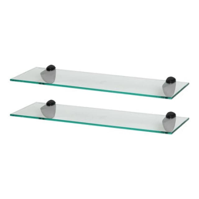 Harbour Housewares 2X Floating Glass Shelves - 60Cm - Black Brackets - Bathroom Shower Storage Vanity Display Unit Shelf