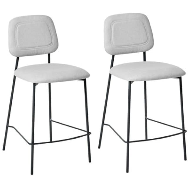 Beliani Set Of 2 Bar Chairs Duette Faux Linen Light Grey