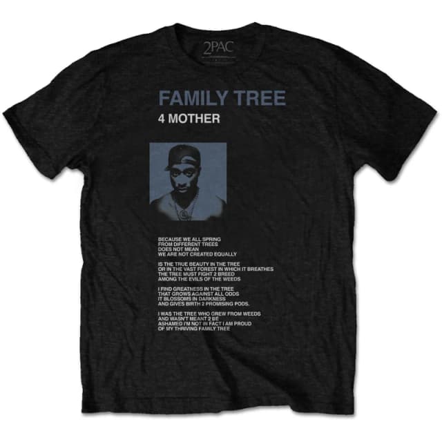 Tupac Shakur Tupac Shakur Men Family Tree Cotton T-Shirt in Black Size: Medium Black M Male 5063377380712