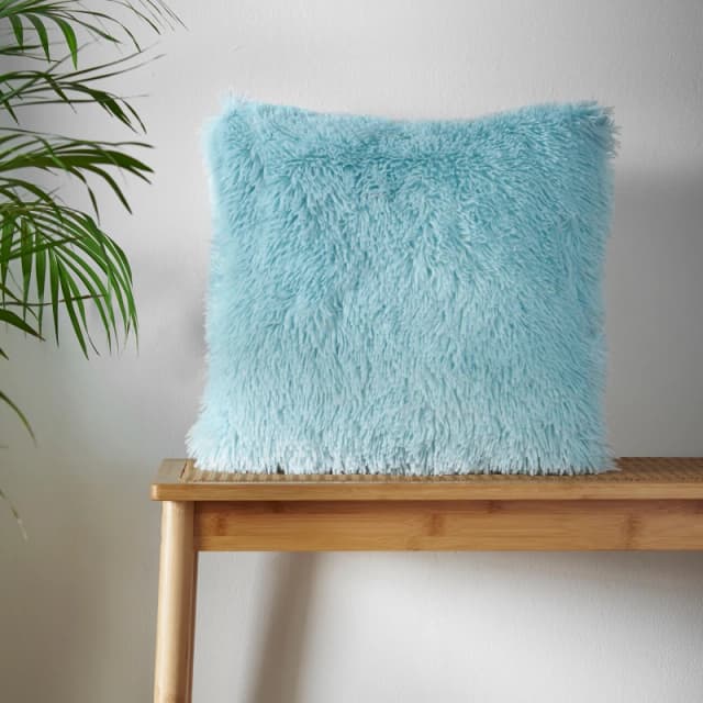 Catherine Lansfield 'Cuddly' Faux Fur Cushion Duck Egg Blue