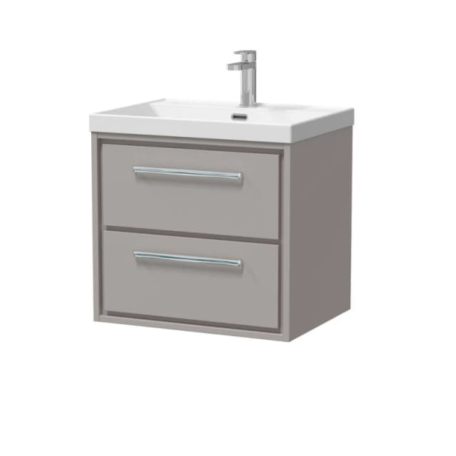 Balterley Modern Bathroom 2 Soft Close Drawer Wall Hung Vanity Unit & Rectangular Basin, Pebble Grey, 600mm