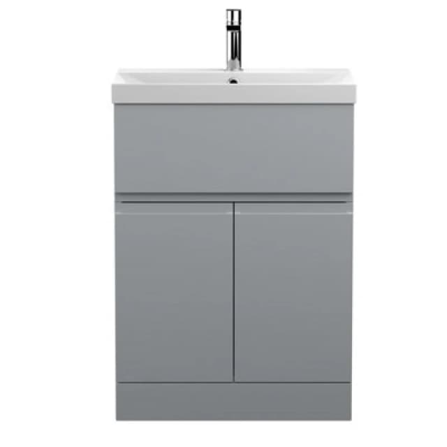 Nuie Hudson Reed Urban Floor Standing 2 Door 1 Drawer Vanity Unit With Thin-Edge Basin, Modern Vanity Unit In Satin Grey, 600mm