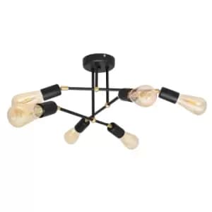 Rosette Multi Arm Semi Flush Ceiling Light Black, Gold 50cm