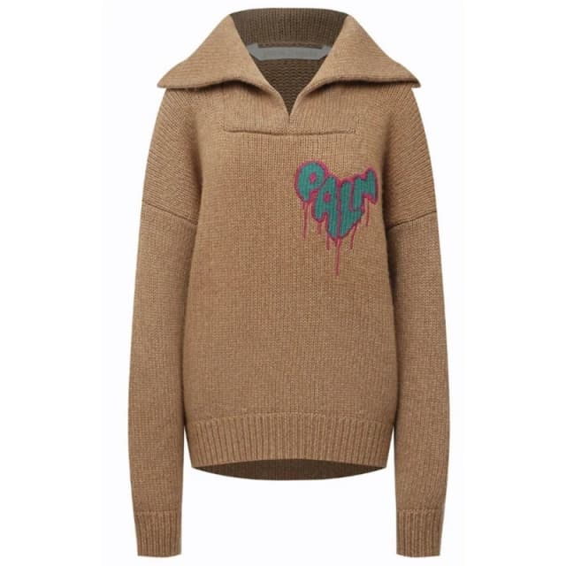 Palm Angels Womens Heart Tnck Knitted Hoodie Brown Fuc female 10 (S)