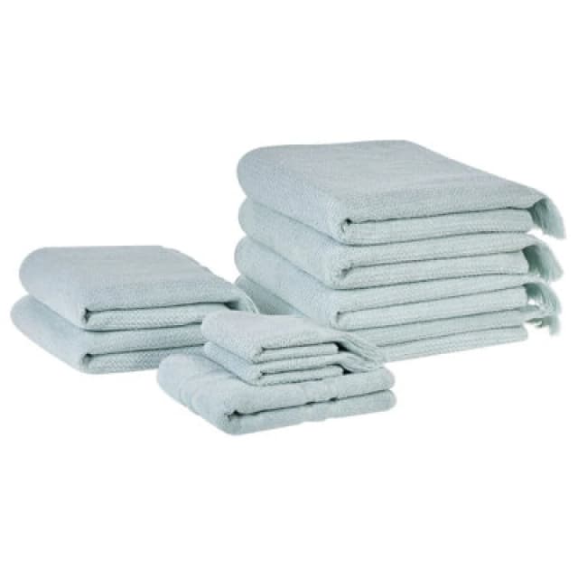 Beliani Set Of 9 Towels Atiu Terry Cotton Mint Green