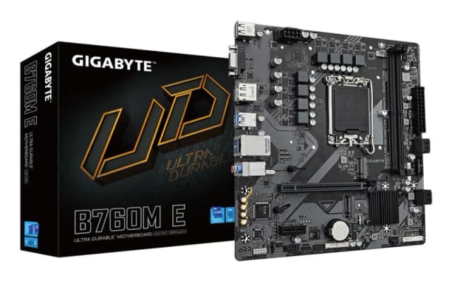 Gigabyte Gigabyte B760M E Motherboard - Supports 14th Gen. Intel Core CPUs, 6+1+1 phases VRM, up to 7200MHz DDR5 (OC), 2xPCIe 4.0 M.2, 1 GbE LAN, USB