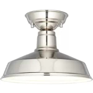 Semi Flush Ceiling Light Fitting - Bright Nickel Plate - Gloss White Inner Shade