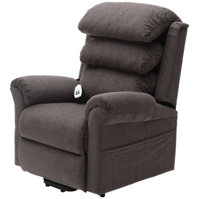 Loops Dual Motor Rise and Recline Armchair - Waterfall Pillow - Mink Chenille Fabric Multi