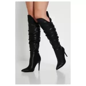 I Saw It First Cut Out Knee High Stiletto Pu Boot - Black