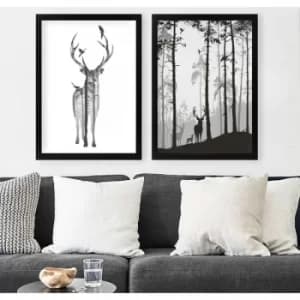 SET_083 White Black Decorative Framed Painting (2 Pieces)