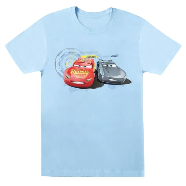 Disney Men Cars Lightning Vs Storm T-Shirt in Baby Blue Size: Small Baby Blue S Male 5059568311115