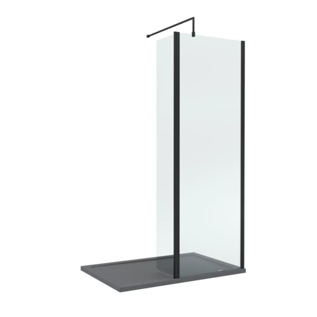 Balterley 8mm Glass Wetroom Screen, Return Matt Black & Grey Tray 1200 x 900mm Black Unisex