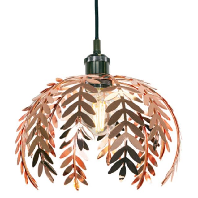Happy Homewares Traditional Fern Leaf Design Ceiling Pendant Light Shade In Shiny Copper Finish