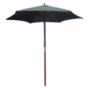 Zexum Wooden Garden Table Parasol With Green Canvas