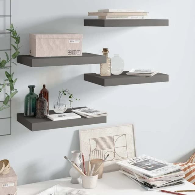 VIDAXL Floating Wall Shelves 4 pcs High Gloss Grey 40x23x3.8cm MDF vidaXL 8720286074176