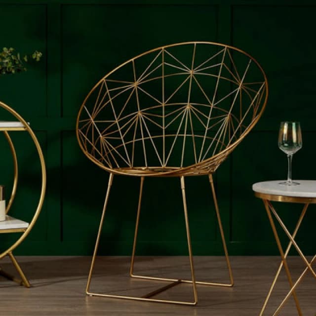 Orsina Handcrafted Gold Iron Design Chair, Geometric Design Accent Chair For Livingroom, Stylish Livingroom Chair