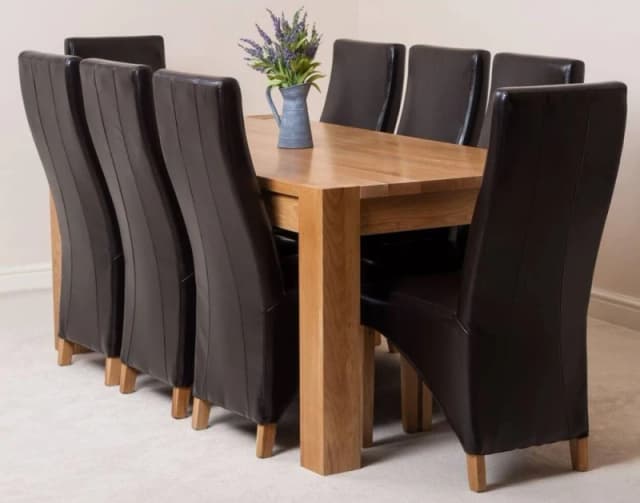 Thats Furniture Kuba 180 x 90cm Chunky Oak Dining Table & 8 Lola Leather Chairs in Brown Brown Unisex 180 x 90 cm