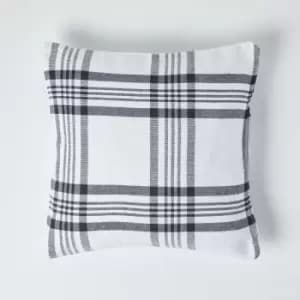 Homescapes - White & Black Tartan Pattern Cushion Cover, 60 x 60cm - White