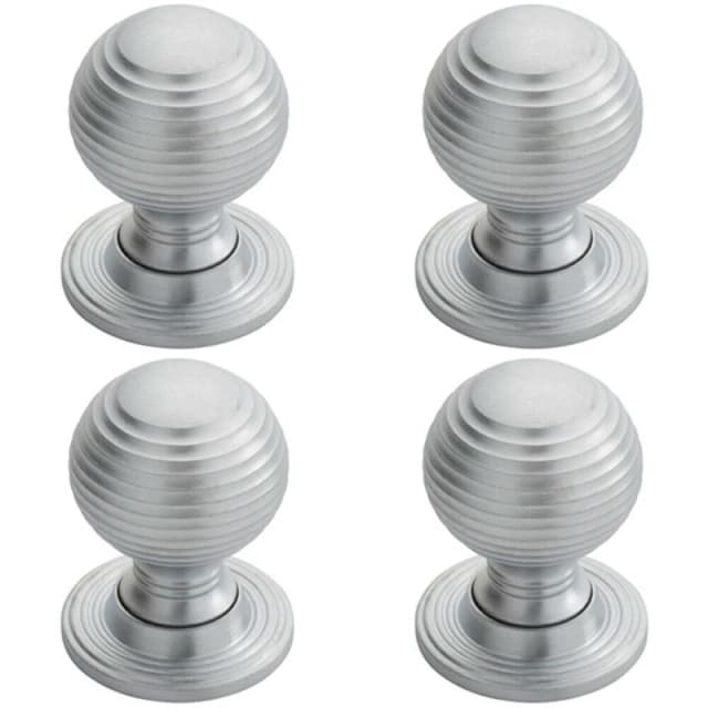 Loops 4x Textured Reeded Ball Cupboard Door Knob 28mm Dia Satin Chrome Handle Multi unisex