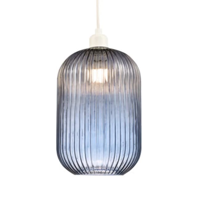 Happy Homewares Contemporary Chic Navy Midnight Blue Line Ribbed Glass Pendant Light Shade