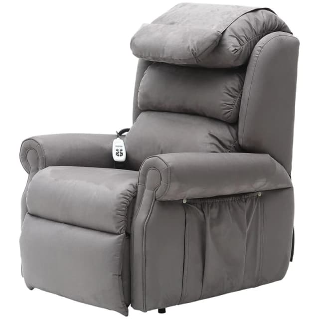 Loops Dual Motor Rise and Recline Armchair - Waterfall Pillow - Grey Suedette Fabric Grey
