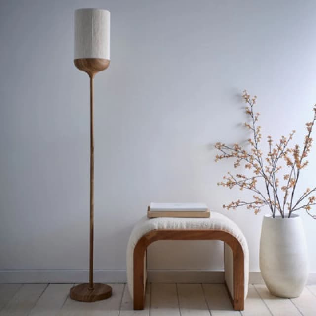 K Living Carrick Wood Printed Meta Floor Lamp With Natural Cotton Lamp Shade