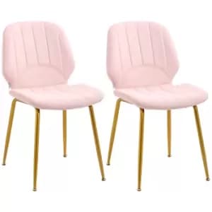 HOMCOM Velvet Dining Chairs Set of 2, 2 Piece Dining Room Chairs with Backrest, Padded Seat and Steel Legs, Pink