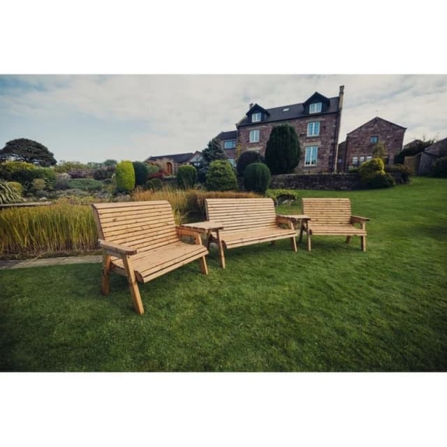Churnet Valley Garden Furniture Ltd Valley 7 Seat Set 1X3B 2 X 2B Angled Tray - Timber - Fully Assembled in Brown Brown Unisex