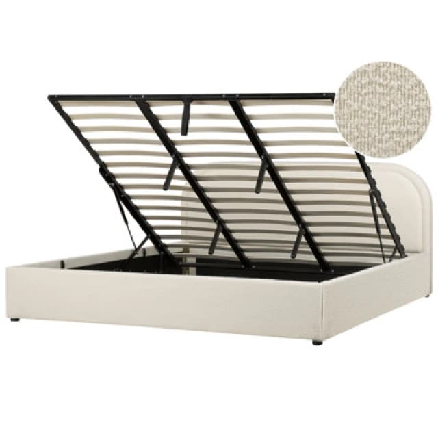 Beliani Ottoman Bed Boucle Quillien 180 X 200 Cm (Eu Super King) Light Beige