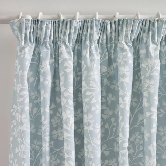 Catherine Lansfield 'Brooke Floral' Lined Pencil Pleat Curtains Duck Egg Blue
