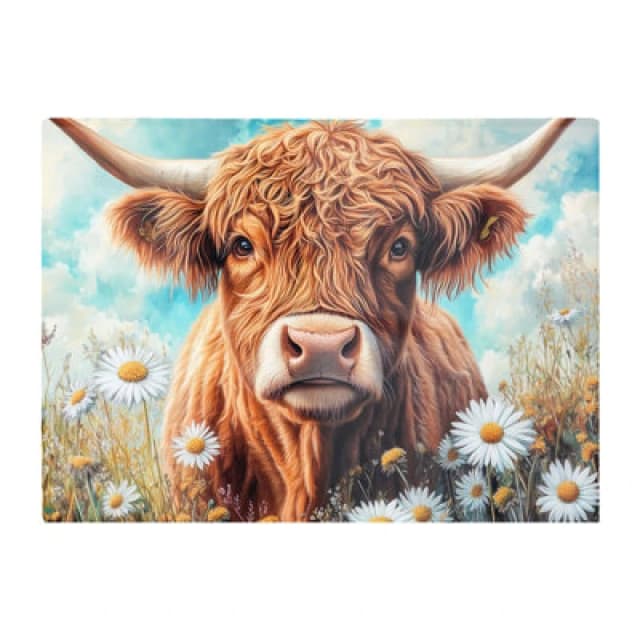 Warren Reed Designer Highland Cow With Daisies Chopping Board