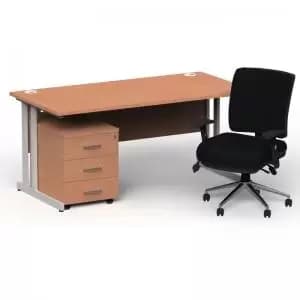 Impulse 1600800 Silver Cant Desk Beech 3 Dr Mobile Ped & Chiro