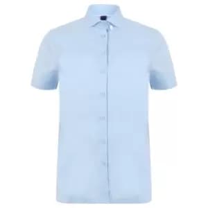 Henbury Womens/Ladies Short Sleeve Stretch Shirt (XS) (Light Blue)