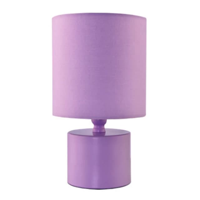 Happy Homewares Modern Soft Lilac Glossy Table Lamp With Cotton Fabric Drum Shade